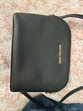 MICHAEL KORS Black Saffiano Crossbody with Gold Hardware